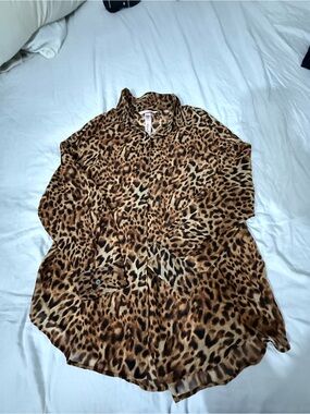 Victoria's Secret Leopard Print Button-Down Shirt - Brown